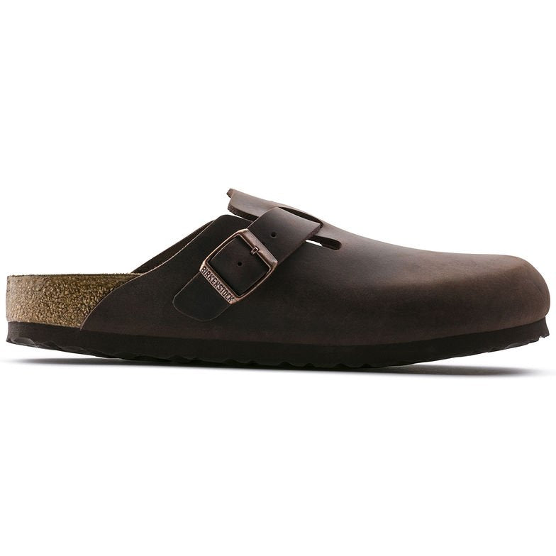 Sabot Birkenstock Boston unisex in pelle oliata marrone vista laterale
