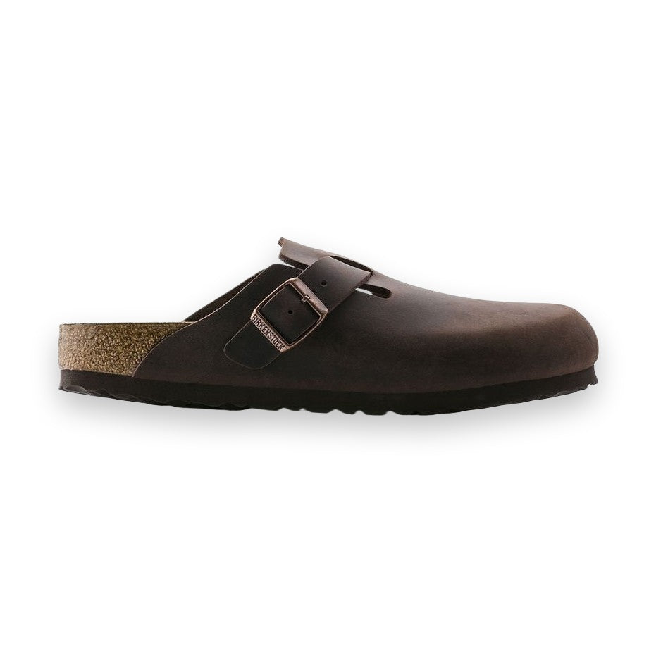 Sabot Birkenstock Boston unisex in pelle oliata marrone vista laterale