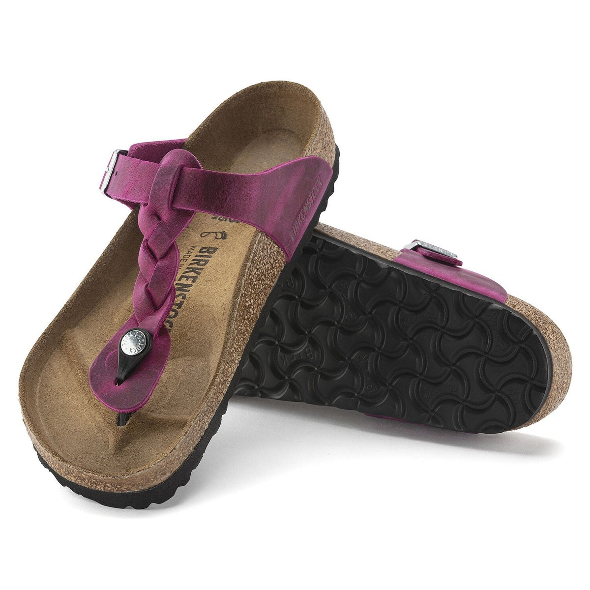 Coppia infradito Birkenstock Gizeh Braided donna pelle oliata intrecciata Made in Germany
