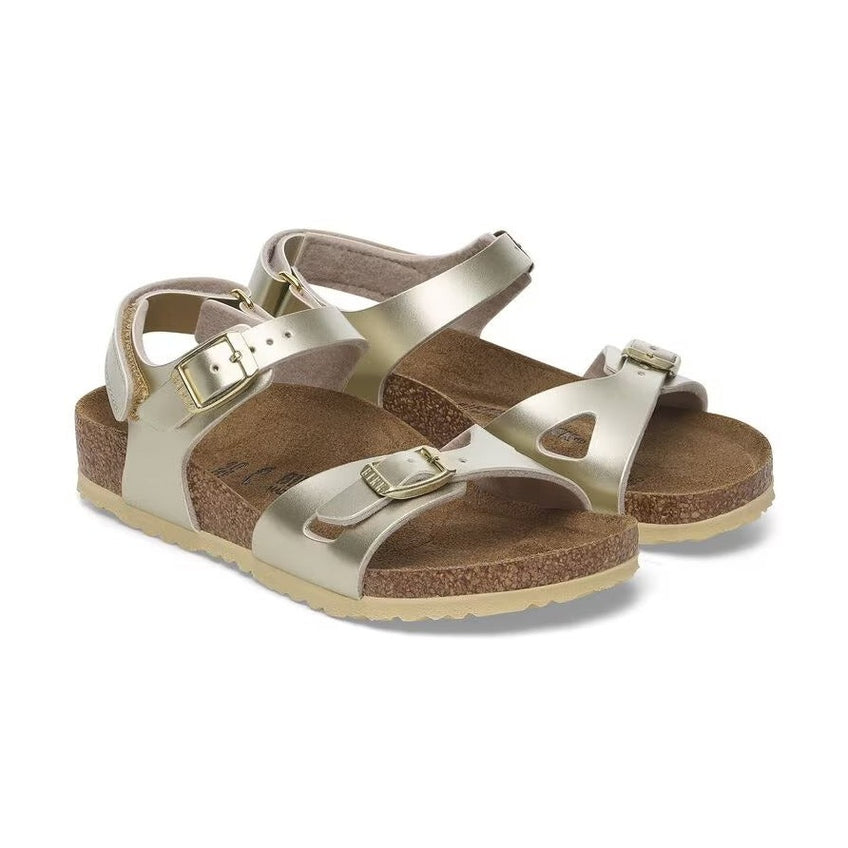 Birkenstock Rio HL Kids bambina dettaglio chiusura a strappo tallone e fibbie frontali