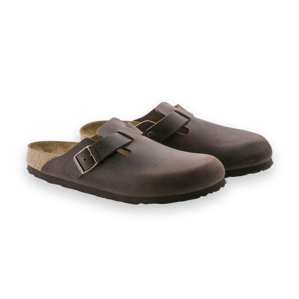 Birkenstock Boston unisex pelle oliata marrone vista angolata