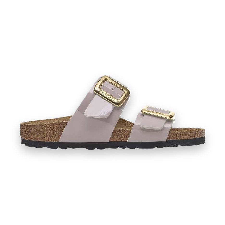 Sandalo Birkenstock Sydney Cushion donna a due fasce con finitura Patent brillante vista laterale
