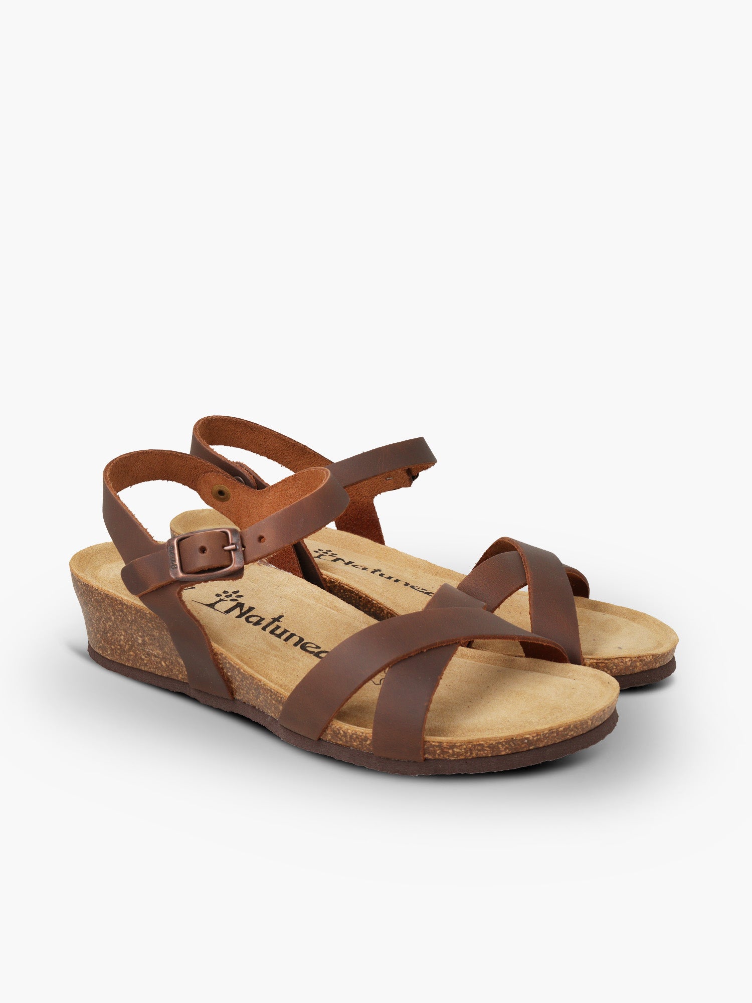 CH11 Sandalo a fasce incrociate con cinturini regolabili e zeppa da donna NATUNED plantare in lattice anatomico comfort