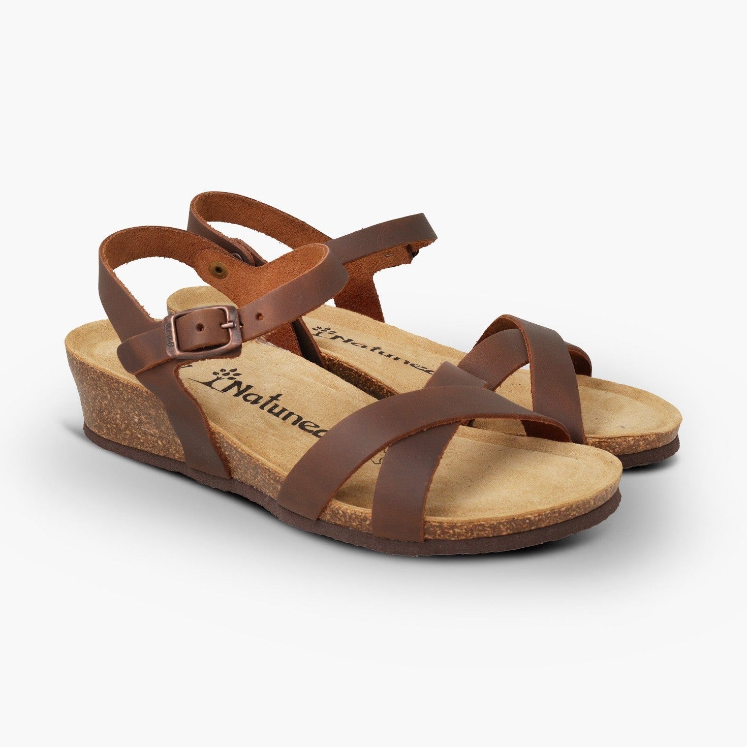 CH11 Sandalo a fasce incrociate con cinturini regolabili e zeppa da donna NATUNED plantare in lattice anatomico comfort