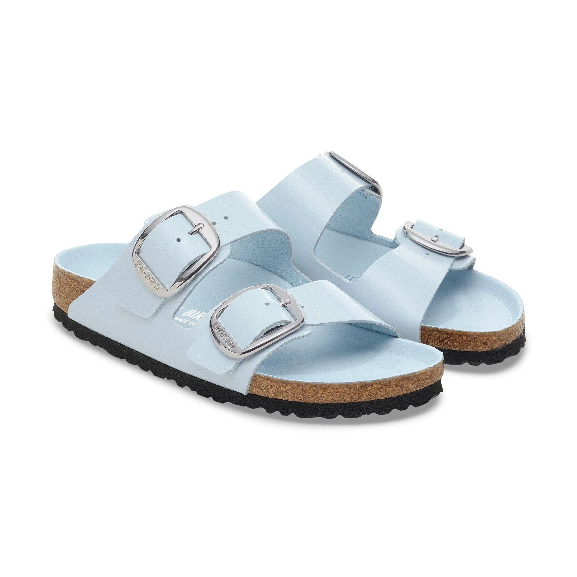 Due fasce in pelle verniciata con riflessi luminosi Birkenstock Arizona Big Buckle donna