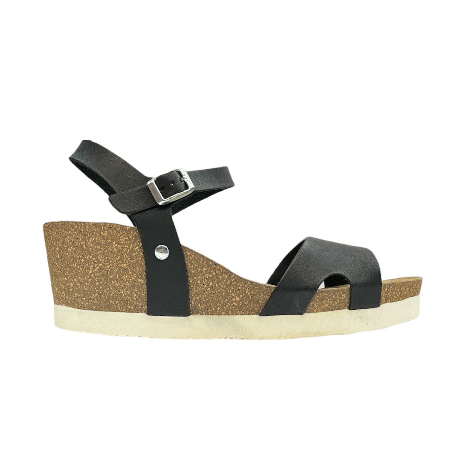 CH09 Sandalo a fascia larga con cinturino regolabile e zeppa da donna NATUNED plantare in lattice anatomico comfort