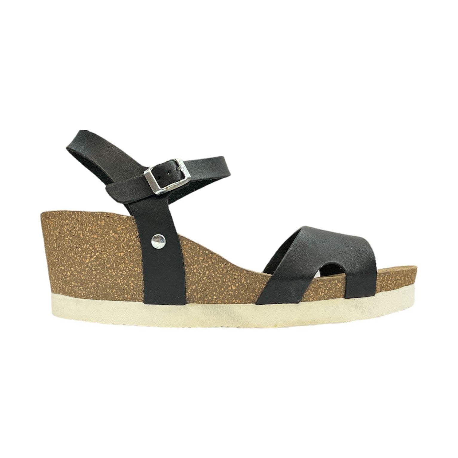 CH09 Sandalo a fascia larga con cinturino regolabile e zeppa da donna NATUNED plantare in lattice anatomico comfort