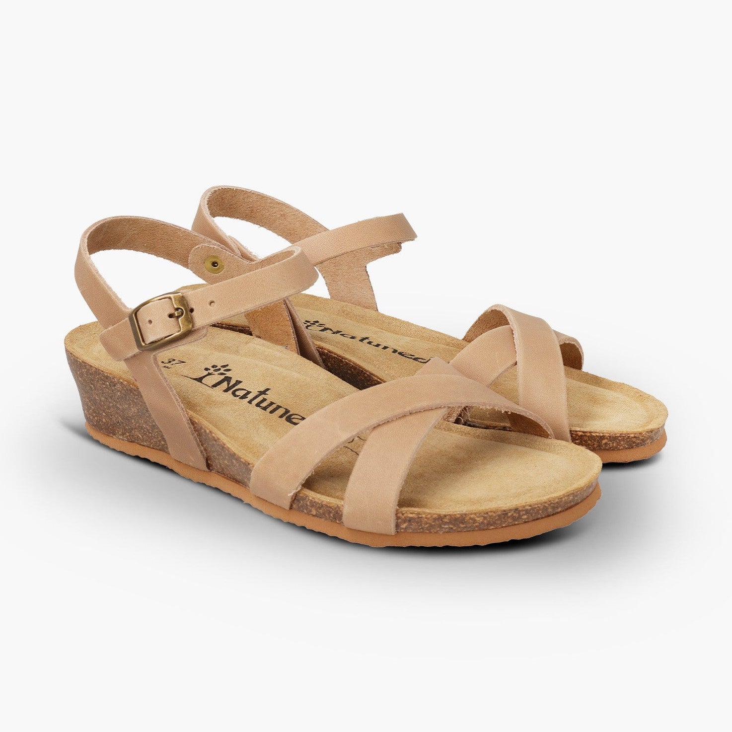 CH11 Sandalo a fasce incrociate con cinturini regolabili e zeppa da donna NATUNED plantare in lattice anatomico comfort