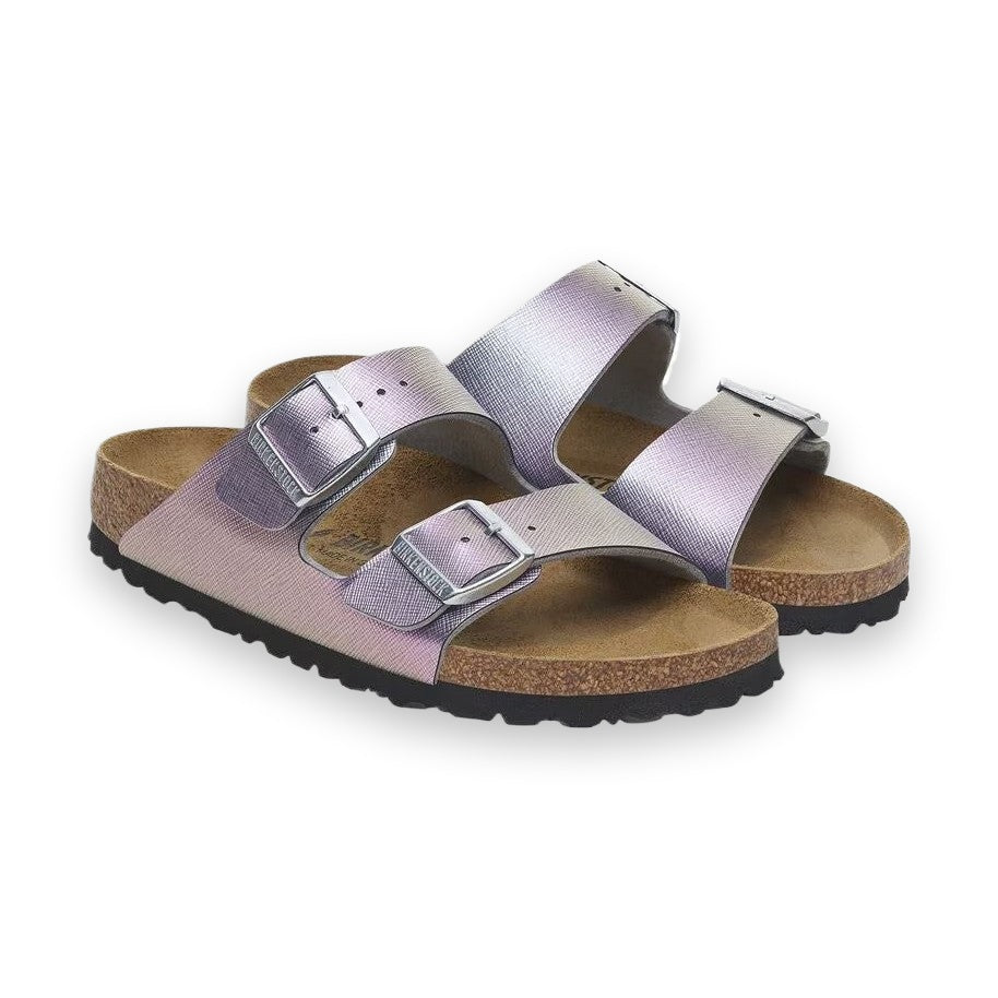 Finitura Saffiano goffratura crosshatch su Birko-Flor con fibbie regolabili Birkenstock Arizona donna