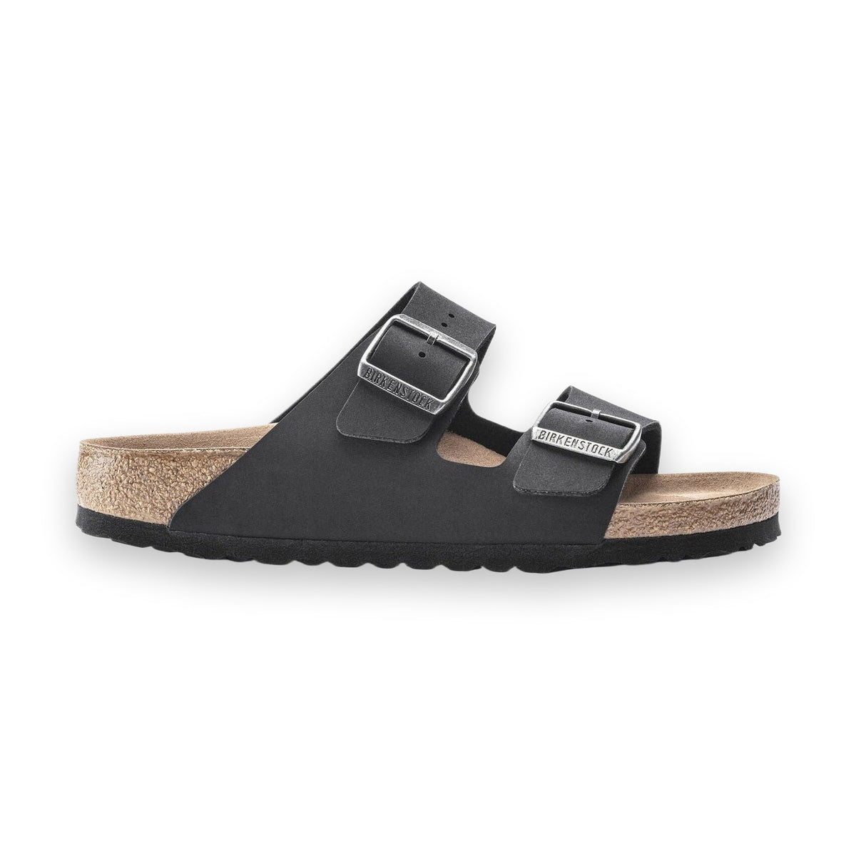 Sandalo Birkenstock Arizona Vegan unisex in Birko-Flor finitura Nubuck 100% vegan vista laterale