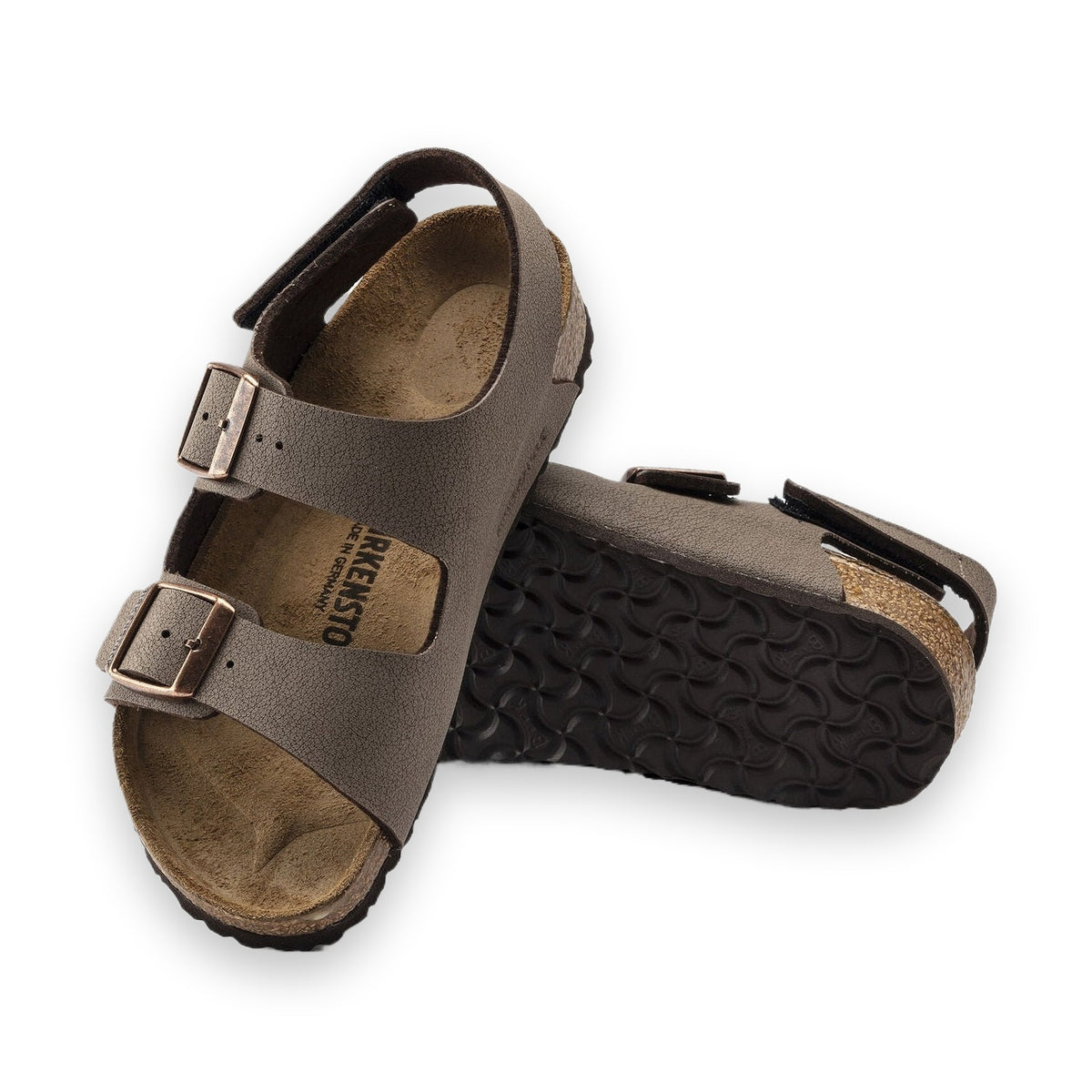 Dettaglio tre fibbie metalliche regolabili sandalo Birkenstock Milano Kids