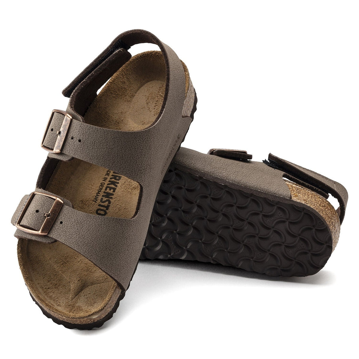 Dettaglio tre fibbie metalliche regolabili sandalo Birkenstock Milano Kids