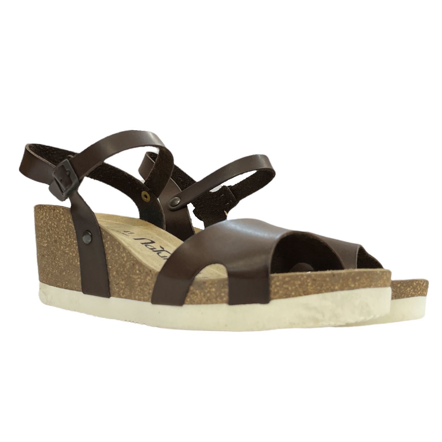 CH09 Sandalo a fascia larga con cinturino regolabile e zeppa da donna NATUNED plantare in lattice anatomico comfort