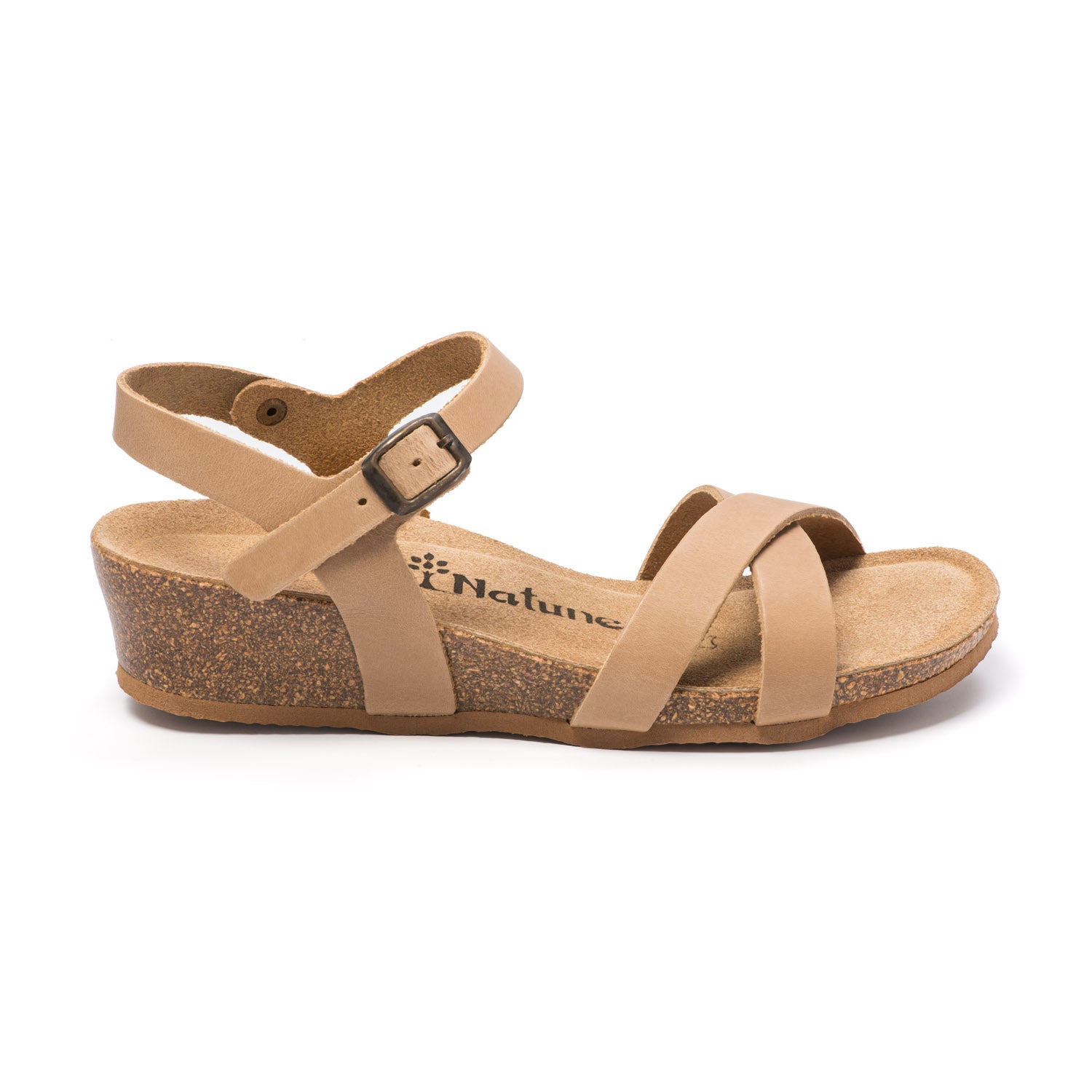 CH11 Sandalo a fasce incrociate con cinturini regolabili e zeppa da donna NATUNED plantare in lattice anatomico comfort