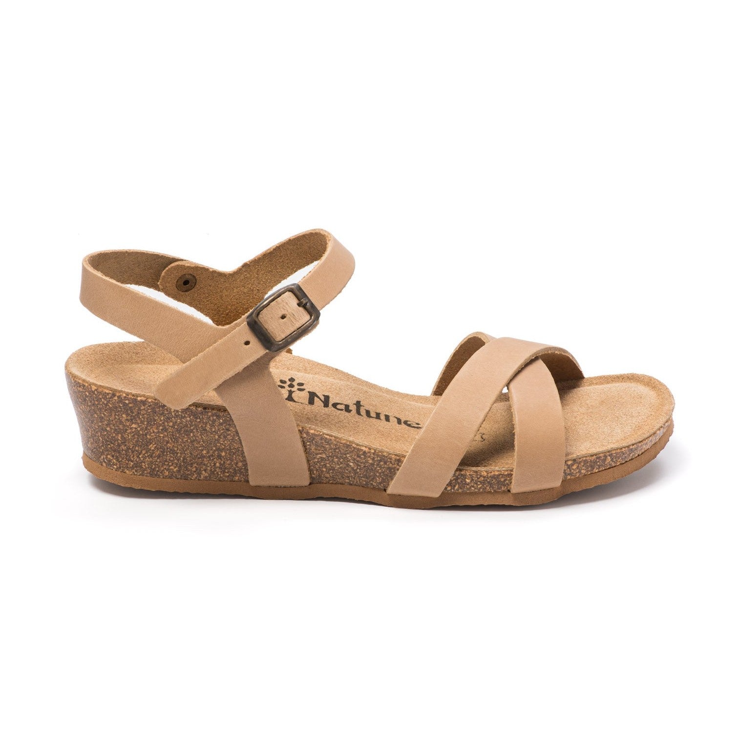 CH11 Sandalo a fasce incrociate con cinturini regolabili e zeppa da donna NATUNED plantare in lattice anatomico comfort