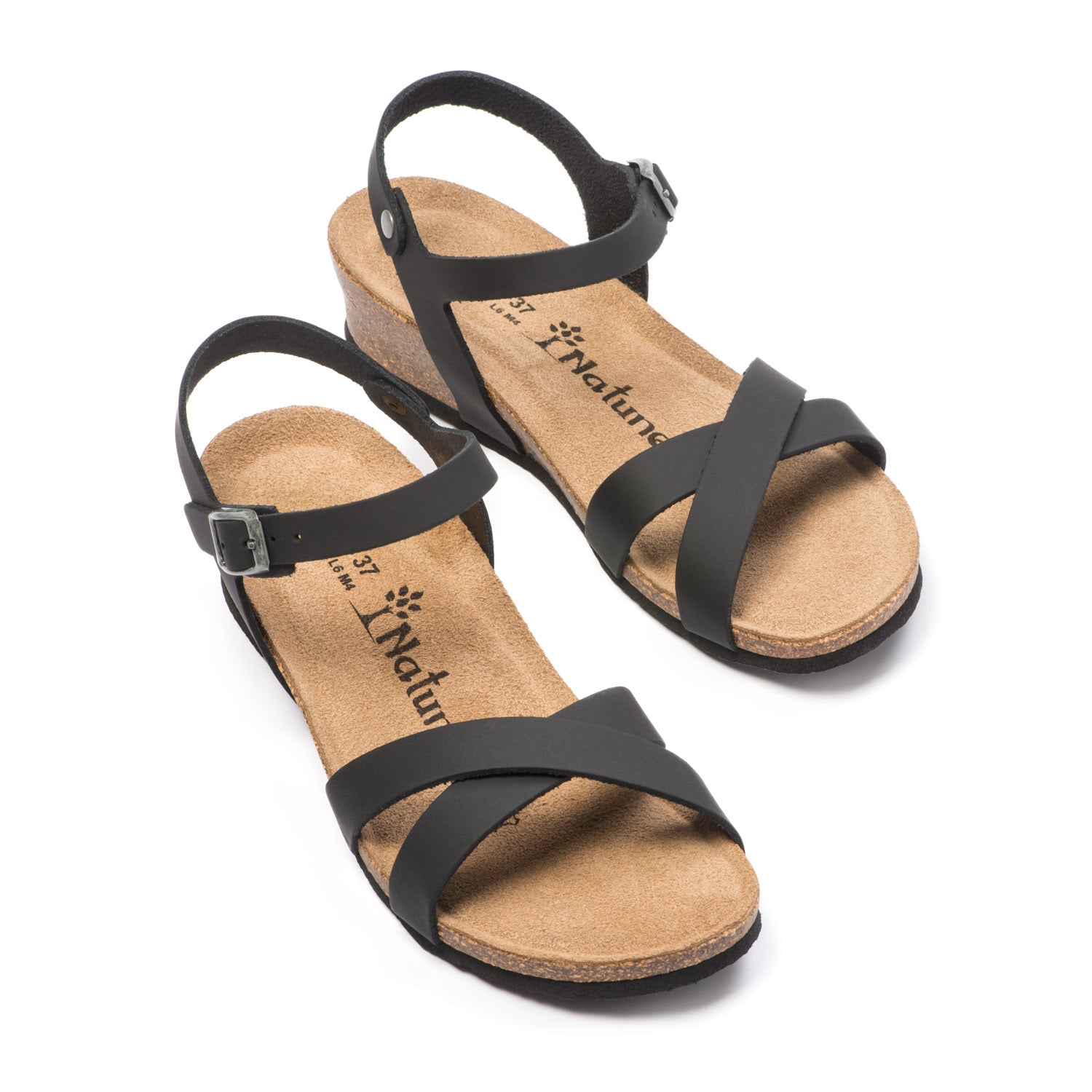 CH11 Sandalo a fasce incrociate con cinturini regolabili e zeppa da donna NATUNED plantare in lattice anatomico comfort