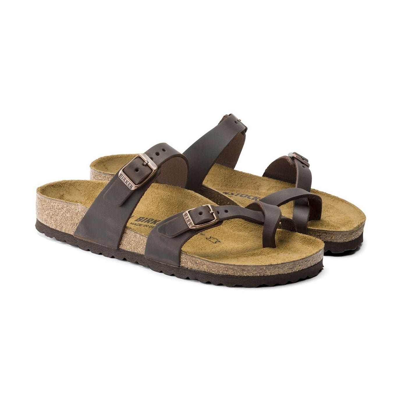 Pelle oliata a cuciture aperte con sfumature naturali e fibbie regolabili Birkenstock Mayari
