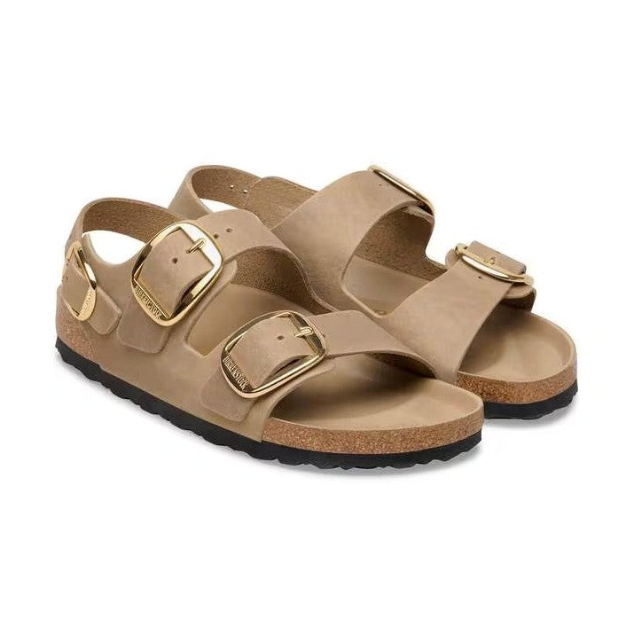 Coppia sandali Birkenstock Milano Big Buckle unisex pelle oliata Made in Germany