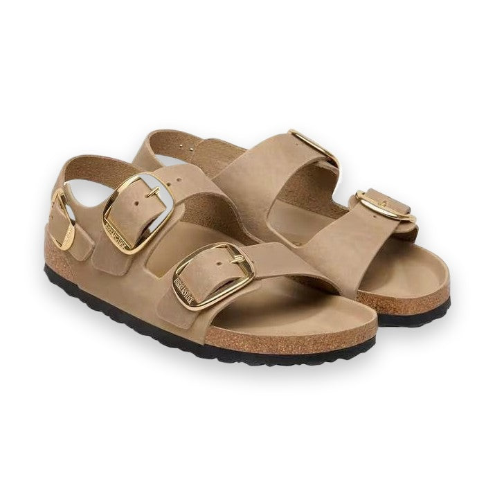 Coppia sandali Birkenstock Milano Big Buckle unisex pelle oliata Made in Germany