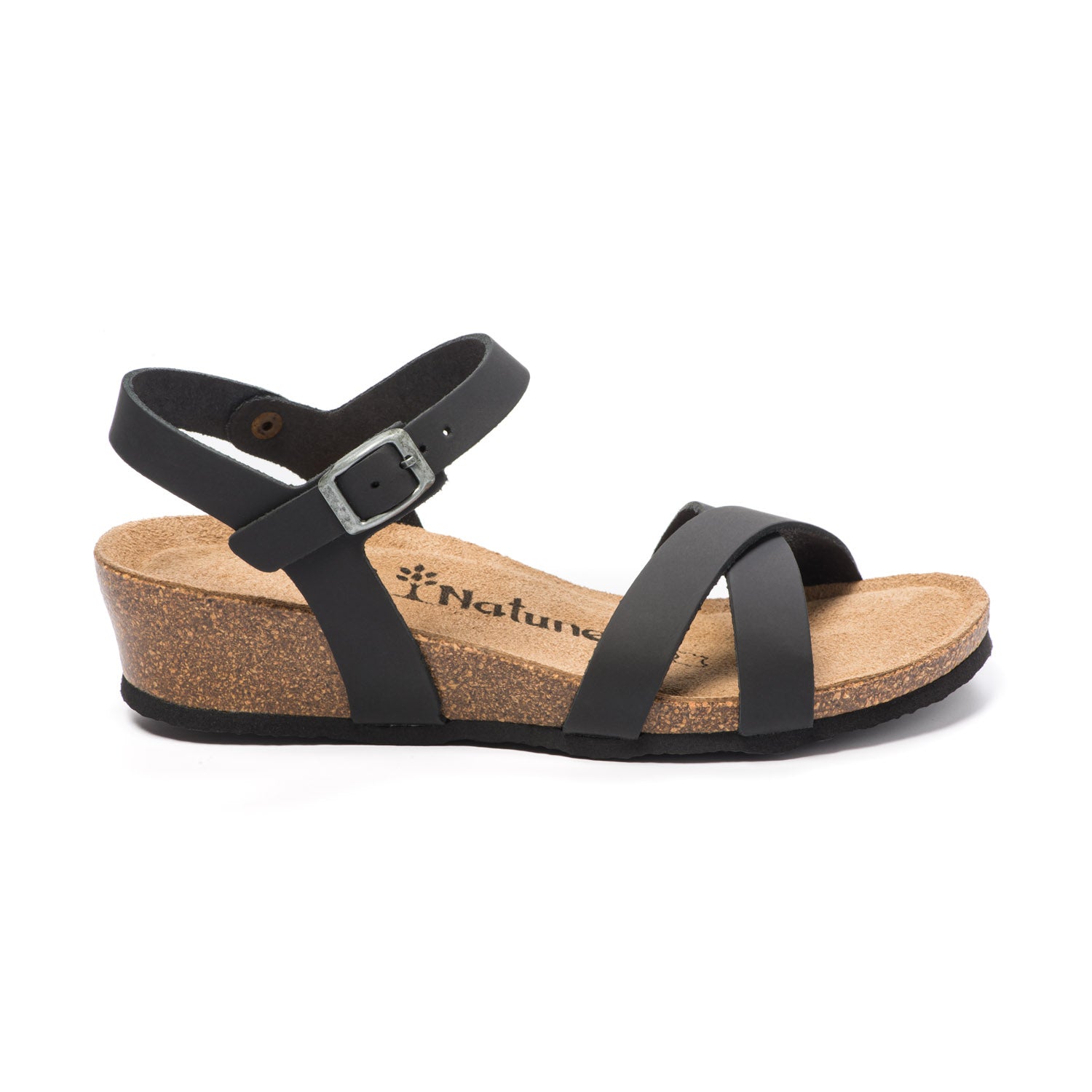 CH11 Sandalo a fasce incrociate con cinturini regolabili e zeppa da donna NATUNED plantare in lattice anatomico comfort