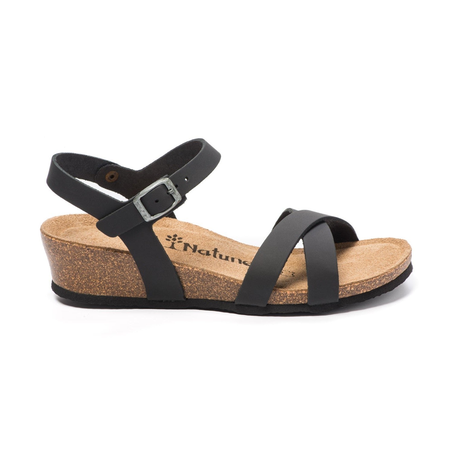 CH11 Sandalo a fasce incrociate con cinturini regolabili e zeppa da donna NATUNED plantare in lattice anatomico comfort
