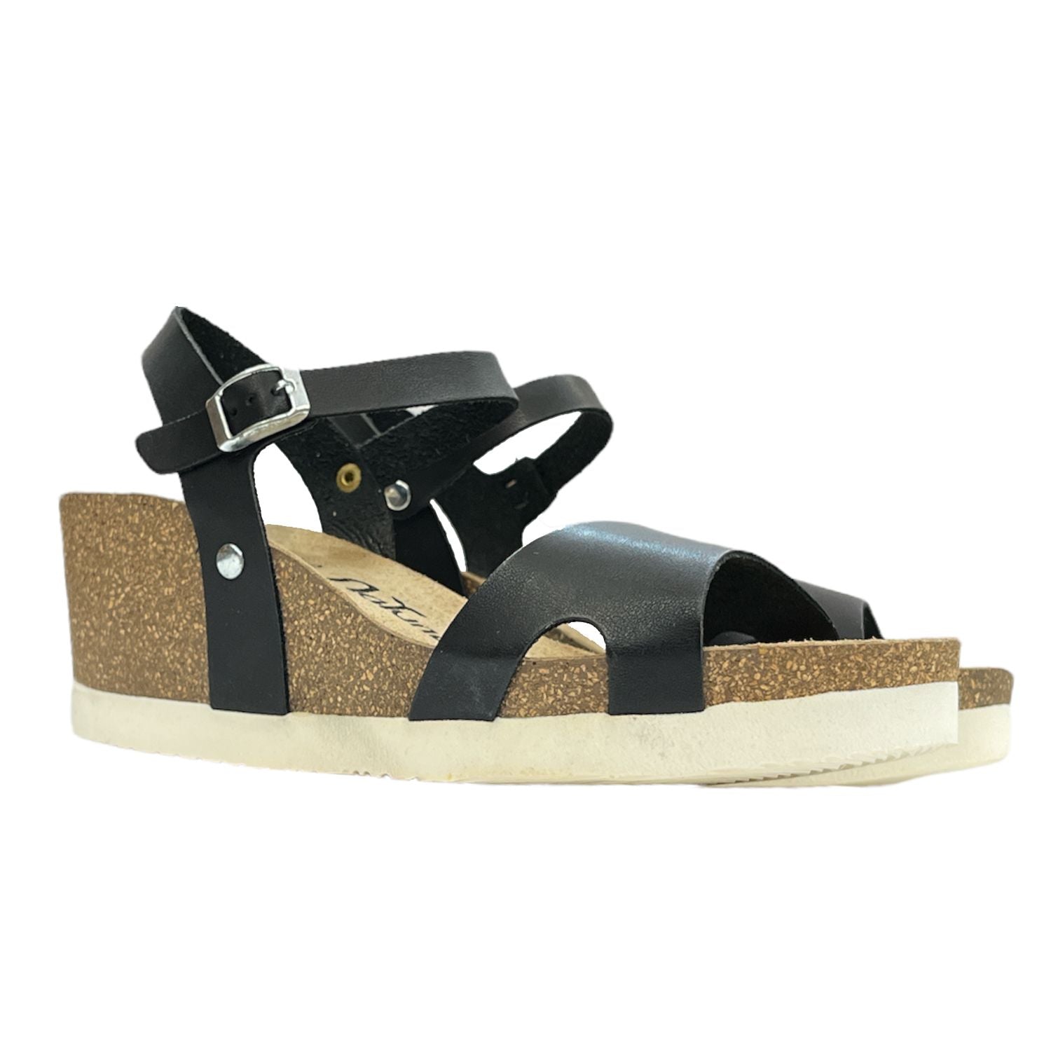 CH09 Sandalo a fascia larga con cinturino regolabile e zeppa da donna NATUNED plantare in lattice anatomico comfort