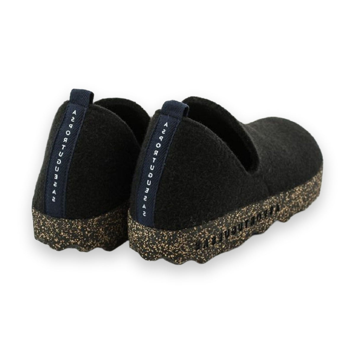 Asportuguesas City scarpa slip-on unisex in feltro di lana — vista posteriore con tirante sul tallone