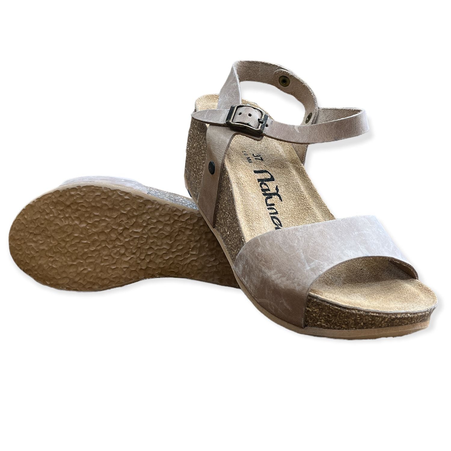 CH10 - NATUNED Sandalo a fascia larga con cinturino regolabile e zeppa da donna plantare in lattice anatomico comfort
