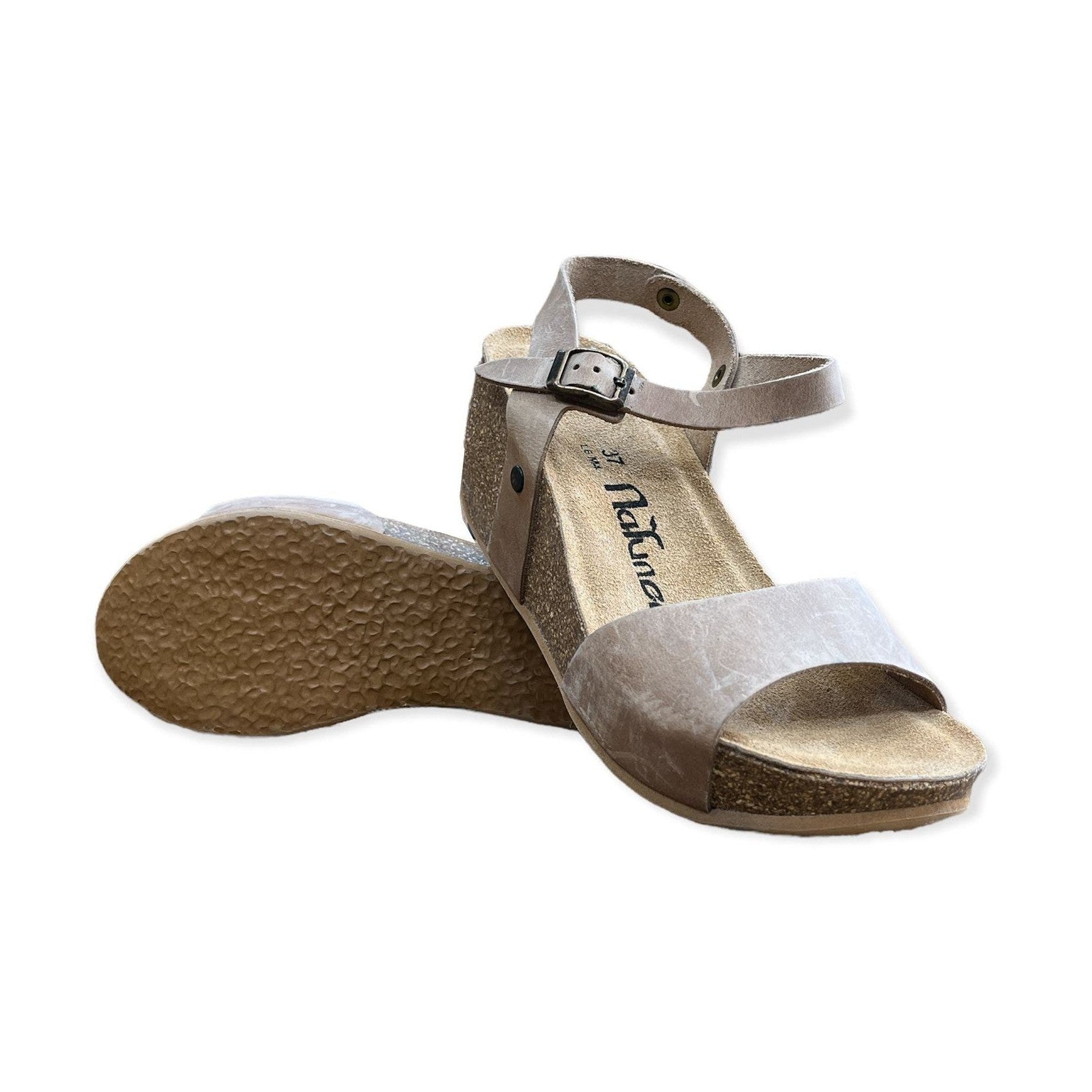 CH10 - NATUNED Sandalo a fascia larga con cinturino regolabile e zeppa da donna plantare in lattice anatomico comfort