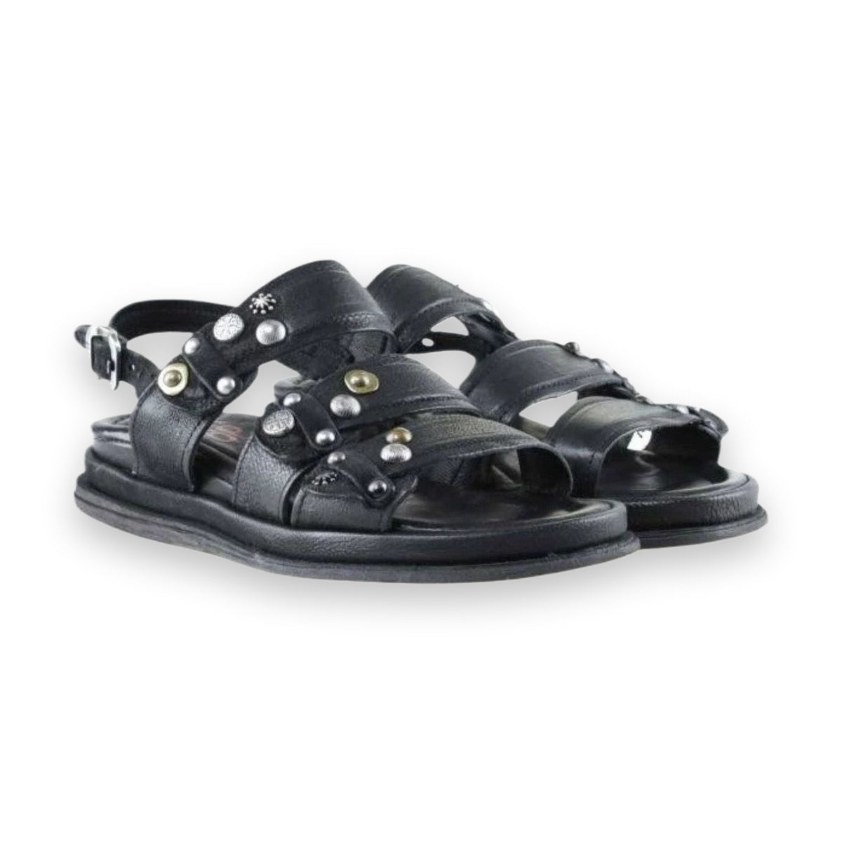 A.S.98 Seride sandalo donna pelle vintage fasce frontali dettaglio borchie rock