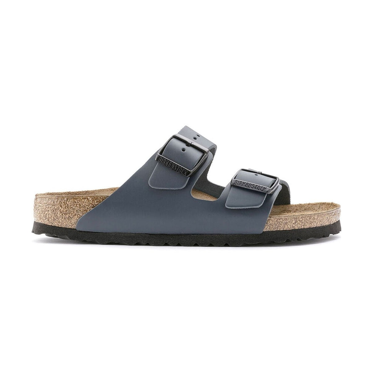 Sandalo Birkenstock Arizona unisex in pelle oliata blu notte vista laterale
