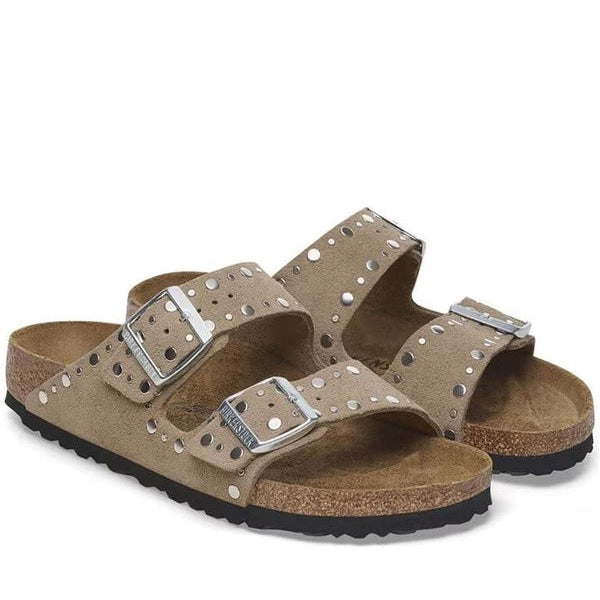 Birkenstock Arizona Rivet donna pelle scamosciata tortora vista angolata