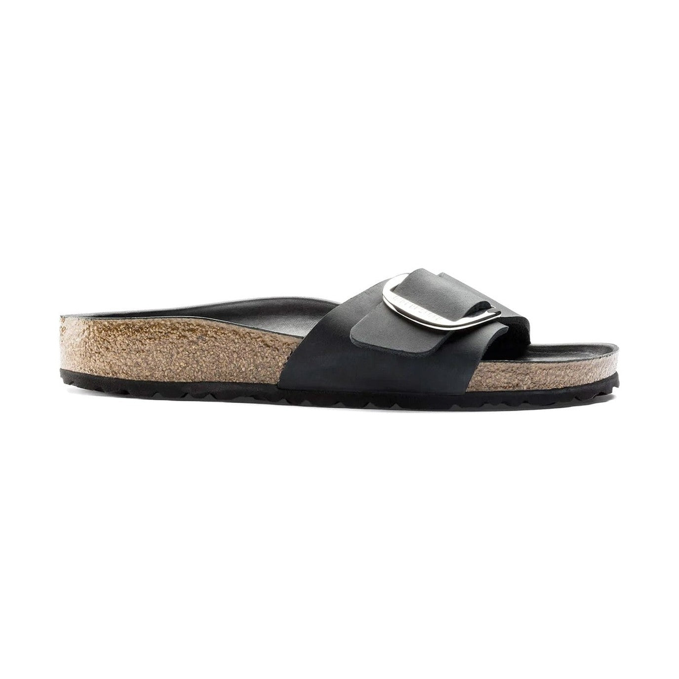 Sandalo Birkenstock Madrid Big Buckle donna in pelle nabuk oliata vista laterale