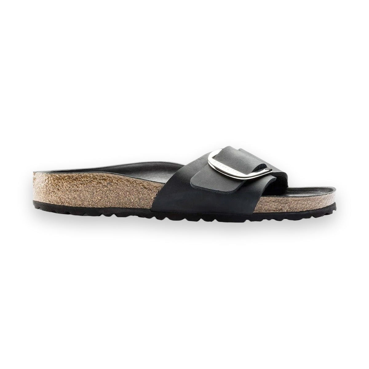 Sandalo Birkenstock Madrid Big Buckle donna in pelle nabuk oliata vista laterale