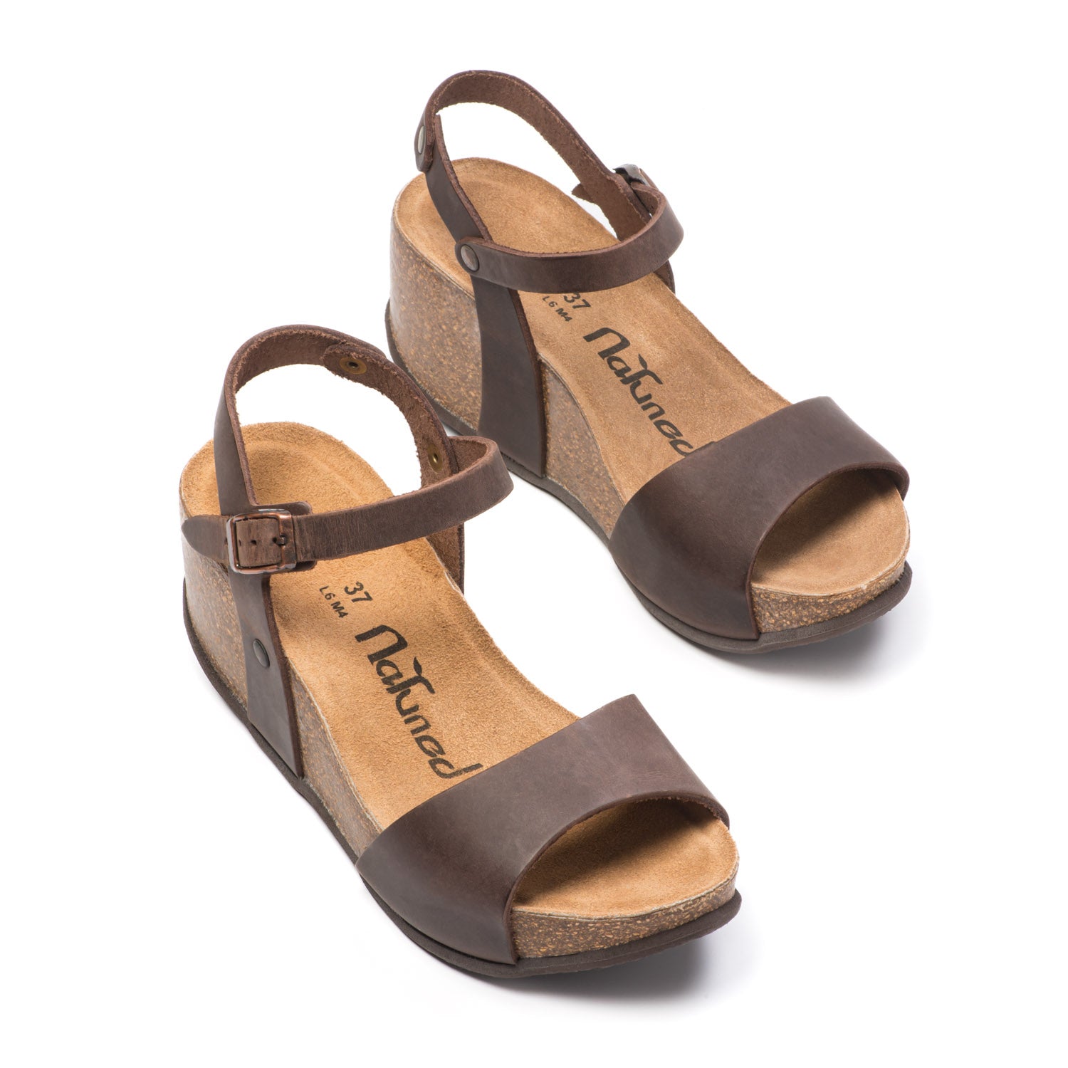 CH10 - NATUNED Sandalo a fascia larga con cinturino regolabile e zeppa da donna plantare in lattice anatomico comfort