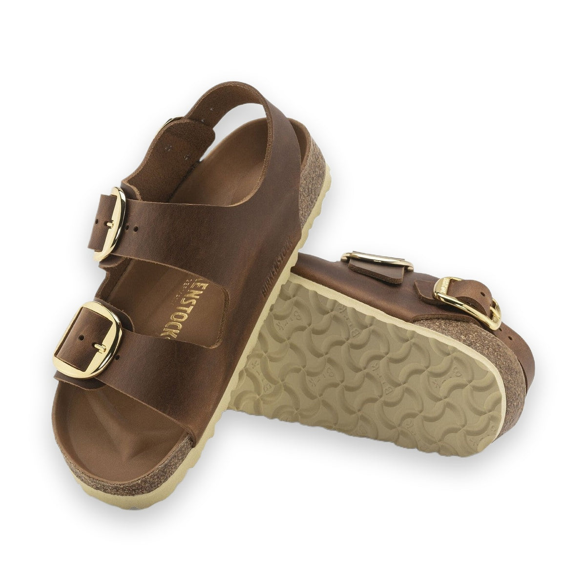 Pelle nabuk oliata a cuciture aperte con sfumature naturali Birkenstock Milano Big Buckle