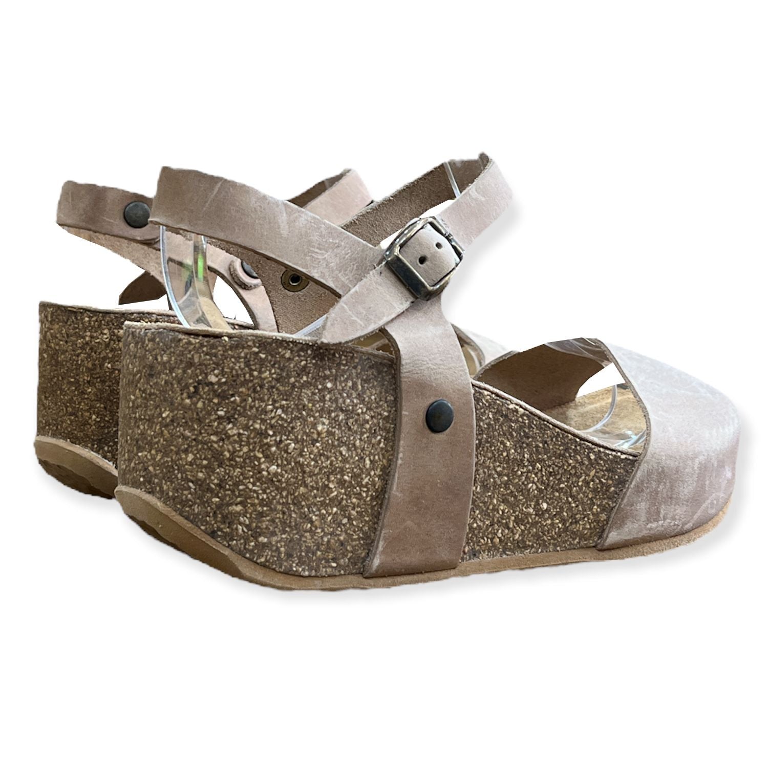 CH10 - NATUNED Sandalo a fascia larga con cinturino regolabile e zeppa da donna plantare in lattice anatomico comfort