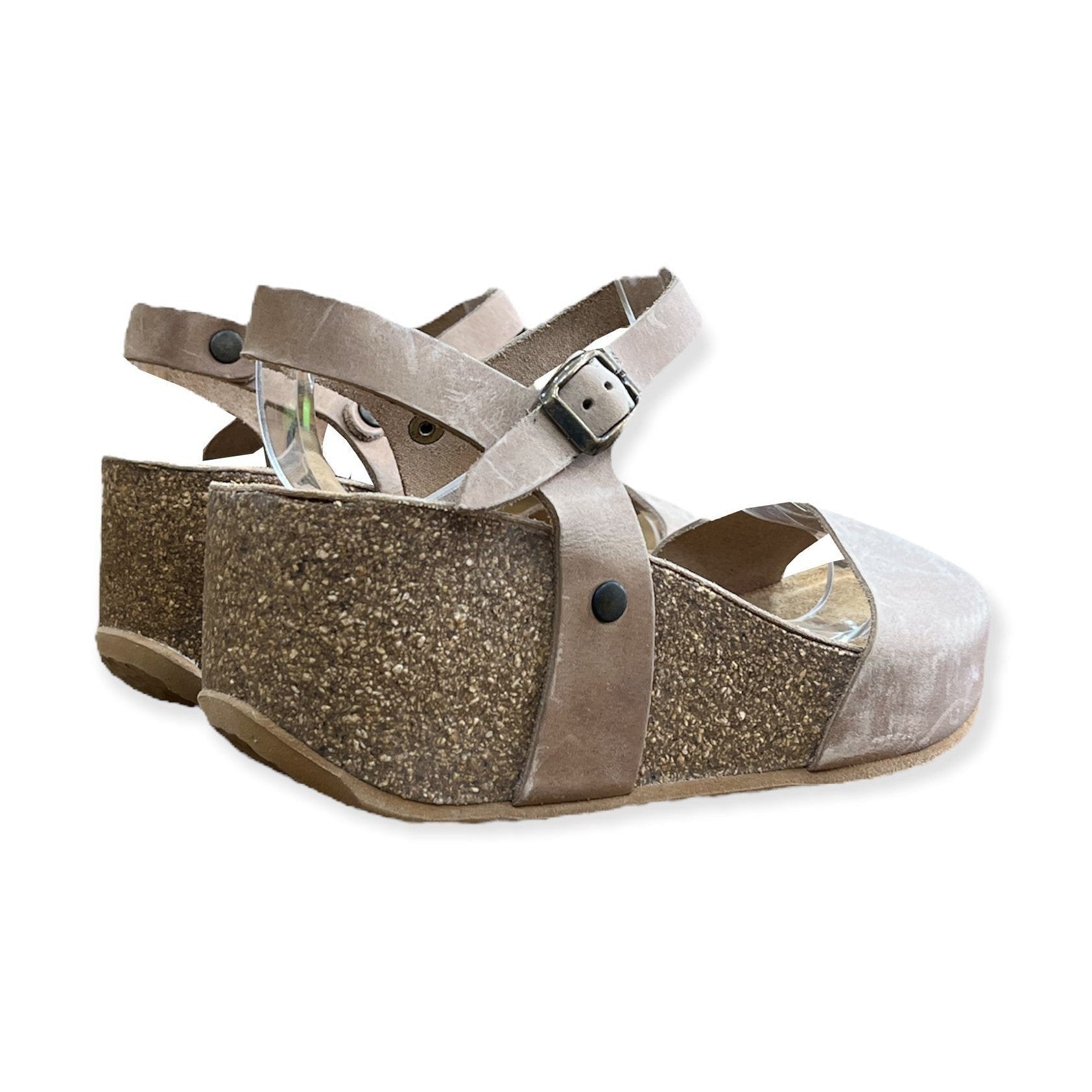 CH10 - NATUNED Sandalo a fascia larga con cinturino regolabile e zeppa da donna plantare in lattice anatomico comfort