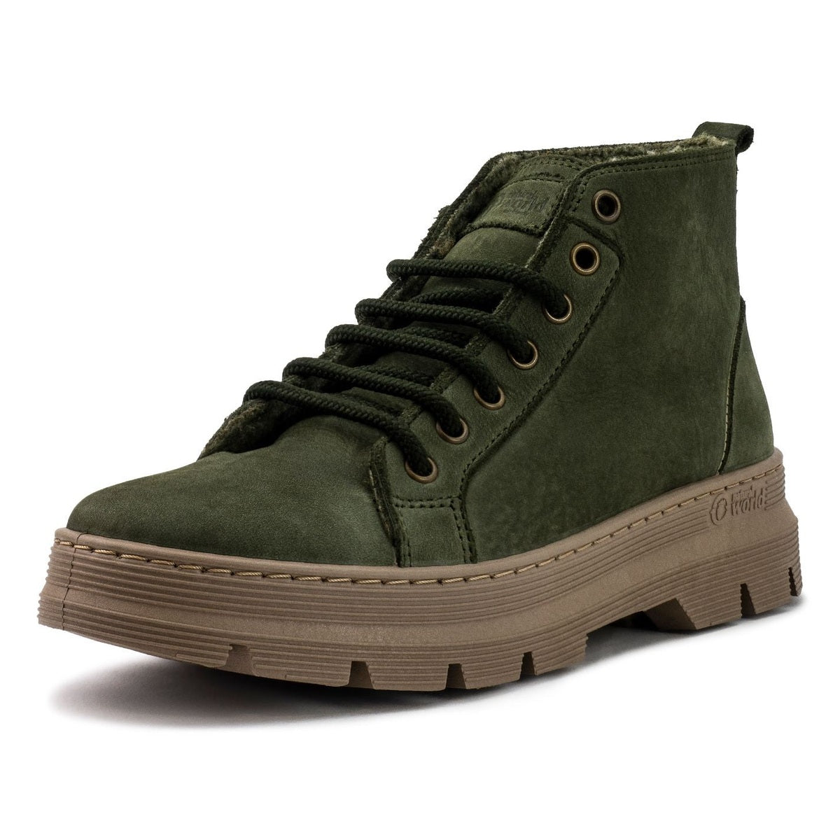 Stivaletto Natural World Naira unisex in pelle nappa con fodera in lana e suola track vista laterale
