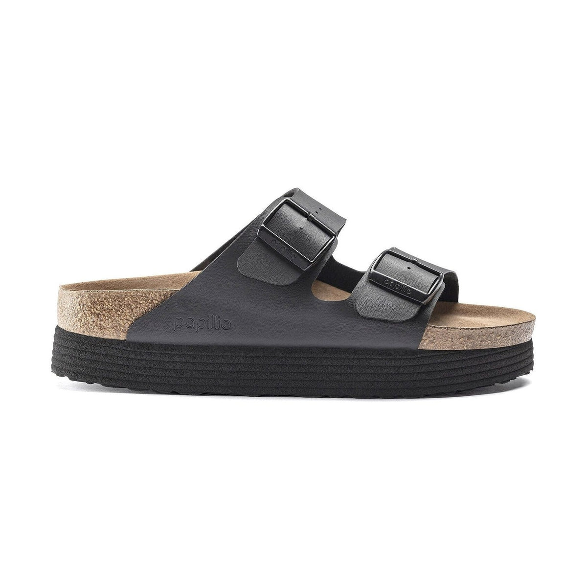 Birkenstock Arizona Papillio sandali Flex Platform donna neri vista laterale