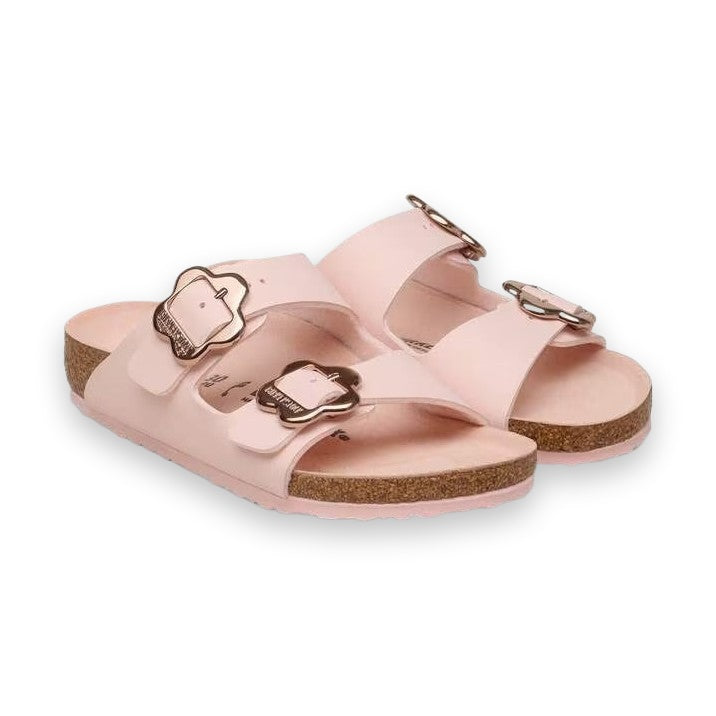 Fibbie a forma di fiore regolabili e Birko-Flor rosa Birkenstock Arizona Kids bambina