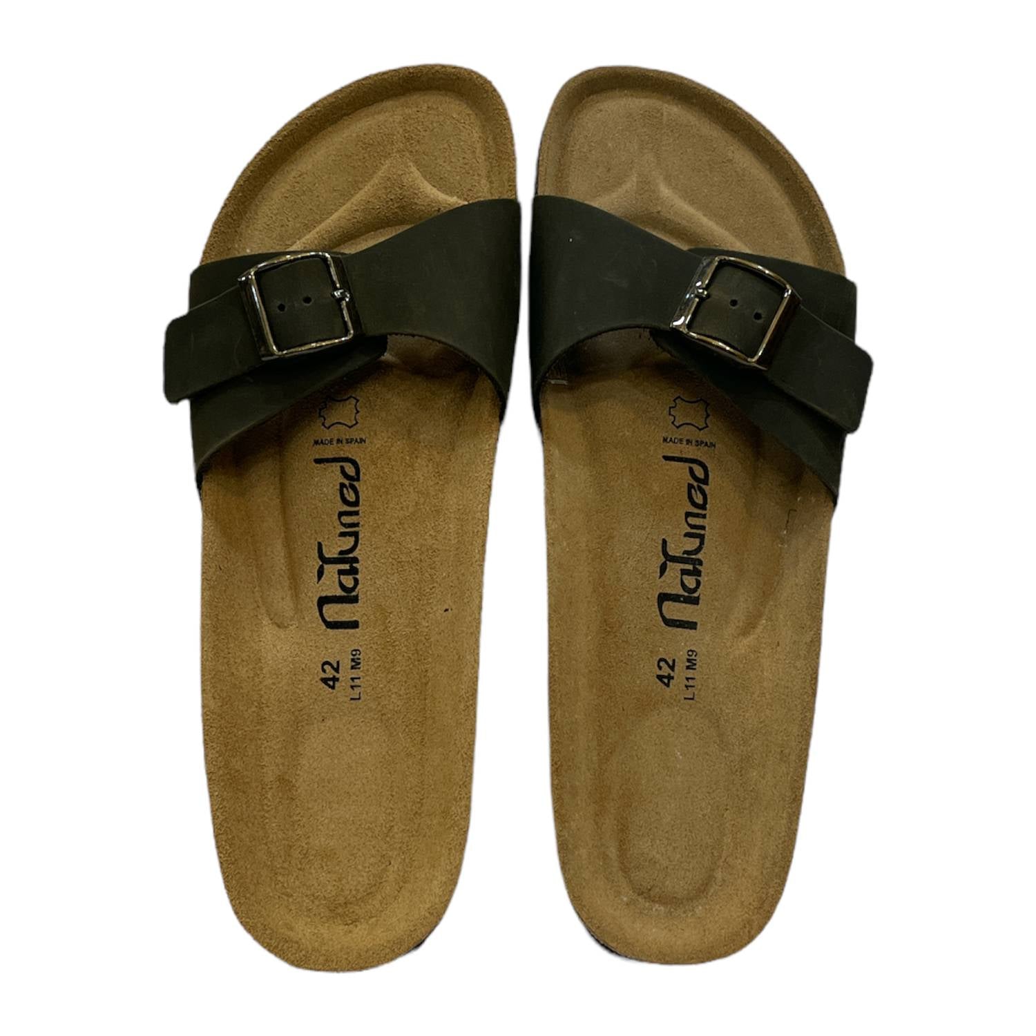 CH17-CUOIO Sandalo a fascia larga da donna e da uomo NATUNED con fibbia regolabile plantare in lattice anatomico comfort