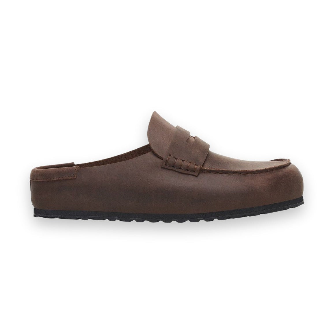 Sabot unisex Birkenstock Naples Wrapped in pelle naturale oliata con cuciture mocassino