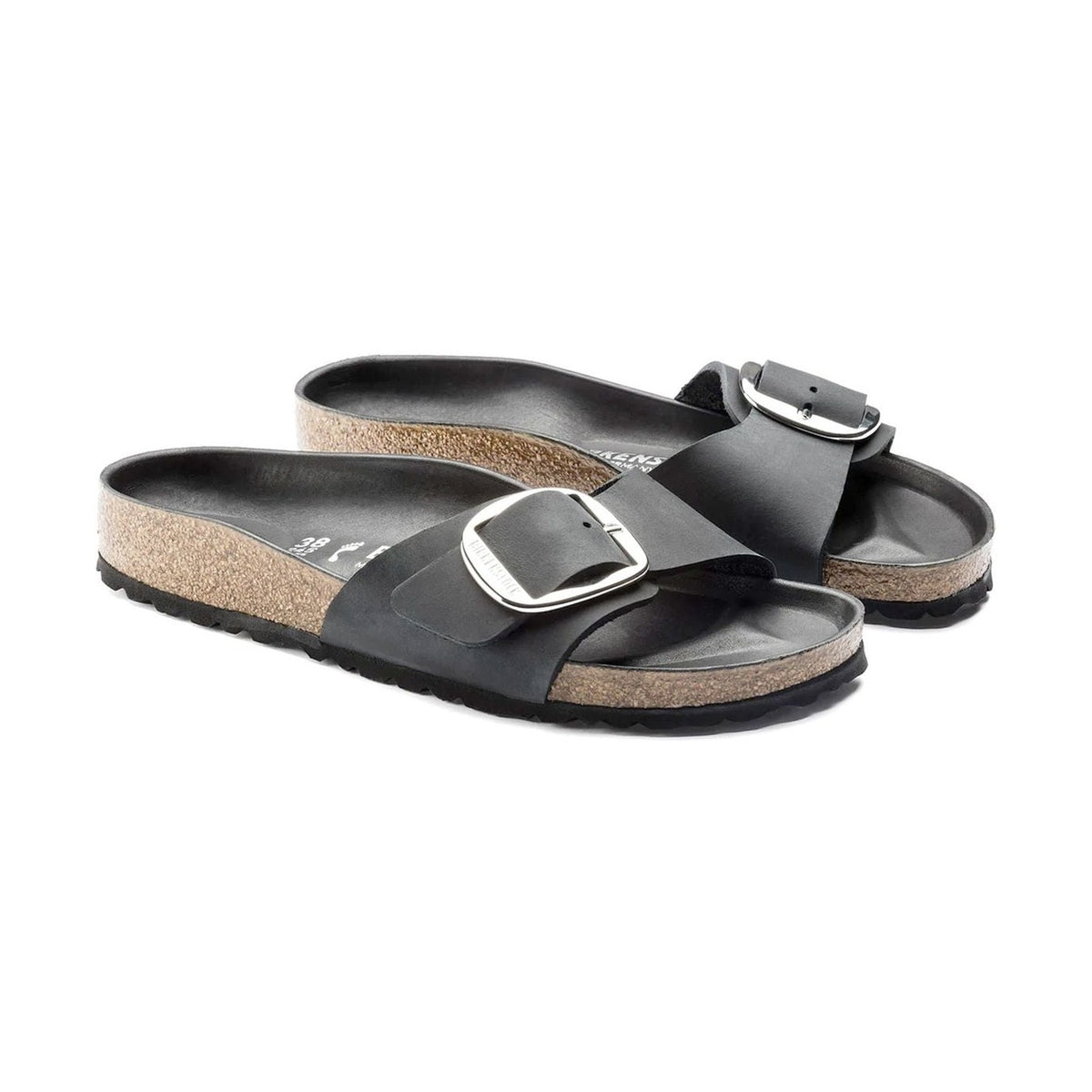 Maxi fibbia ad ardiglione in metallo su fascia unica pelle oliata Birkenstock Madrid
