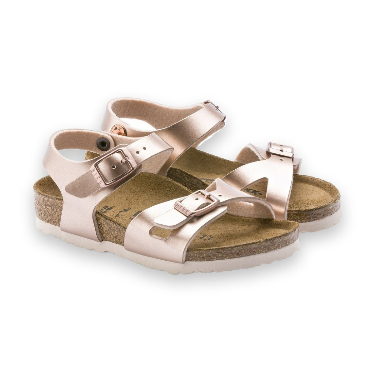 Fibbie metalliche coordinate e cinturino tallone Birkenstock Rio Kids bambina Metallic