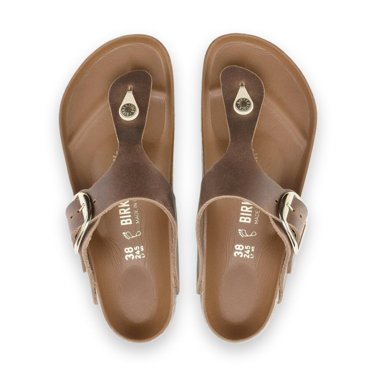 Coppia infradito Birkenstock Gizeh Big Buckle donna pelle oliata Made in Germany