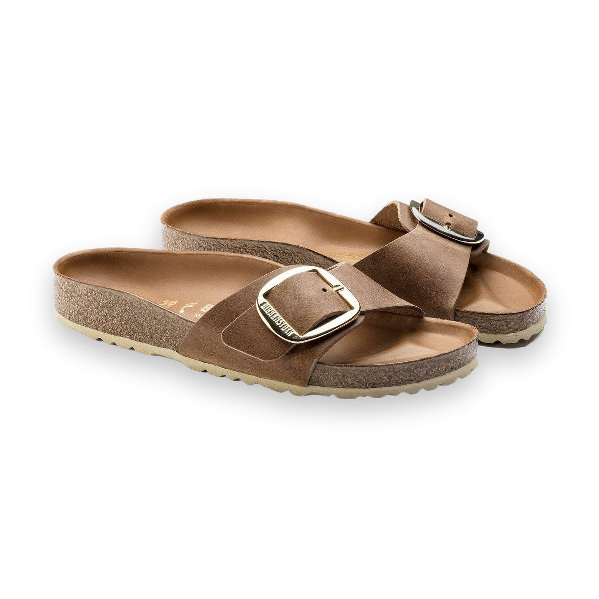 Pelle nabuk oliata a cuciture aperte con sfumature naturali Birkenstock Madrid Big Buckle