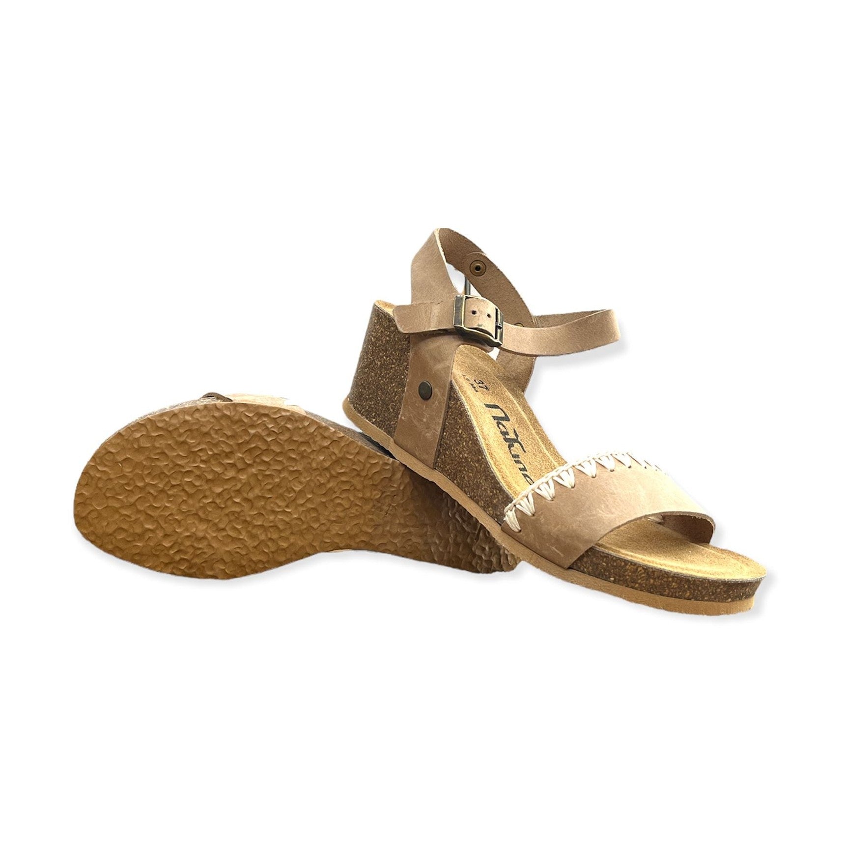 CH19 - Sandalo a fascia larga con cinturino regolabile e zeppa da donna plantare in lattice anatomico comfort