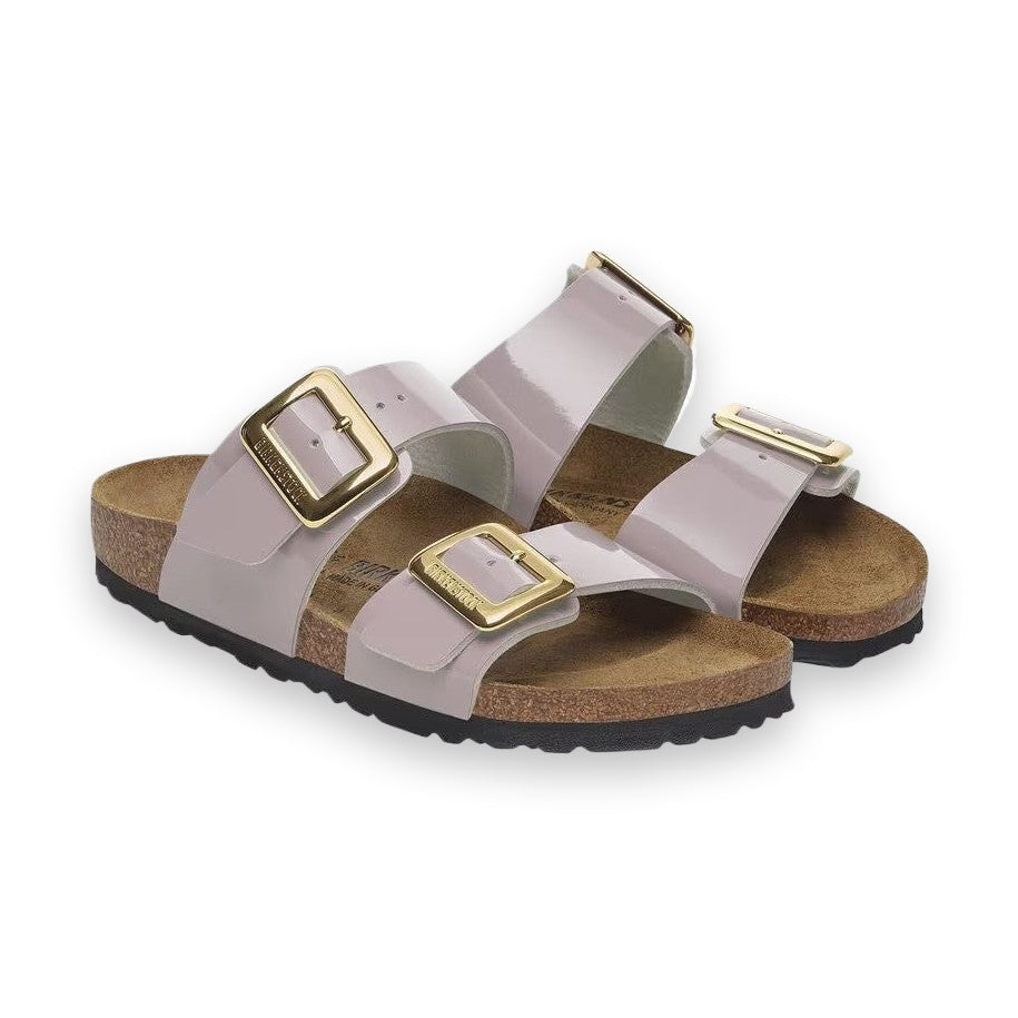 Big Buckle arrotondate a effetto cuscino su fasce Birko-Flor Patent Birkenstock Sydney Cushion