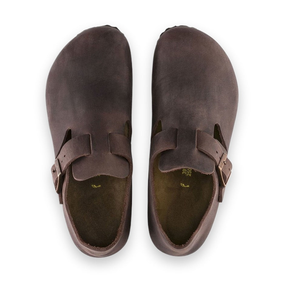 Fibbia laterale in metallo regolabile su pelle oliata Birkenstock London